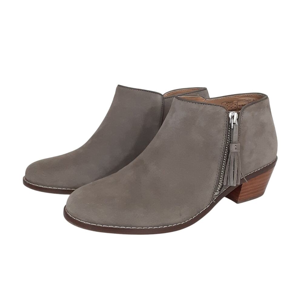 Vionic Serena Ankle Boot Taupe Suede Tassel Orthotic Booties Womens 7 Block Heel